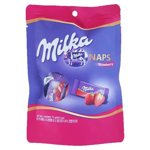 밀카 냅스 스트로베리 초콜릿 112g (약 25개입 낱개포장) (유통기한:2019/07/25)